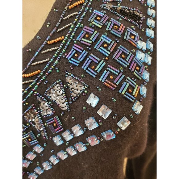 VTG ANNE KLEIN KNITWEAR ANGORA /WOOL MIX embroidery Sweater V Neck SIZE S #462 - Picture 2 of 10